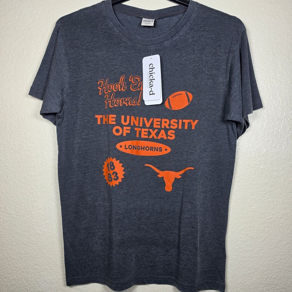 Chicka-d University of Texas Longhorns T-Shirt Gray Orange Hook Em Horns LG NWT